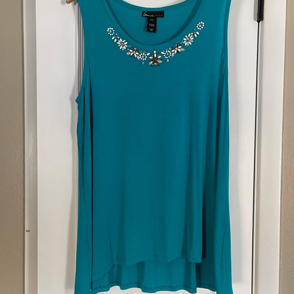 Never worn Lane Bryant teal embellished tank tunic